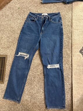 Abercrombie & Fitch Dark Blue Distressed Ankle Jeans